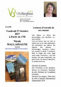 Lectures. Le vendredi 27 octobre 2017 à Gréoux-les-Bains. Alpes-de-Haute-Provence.  17H00